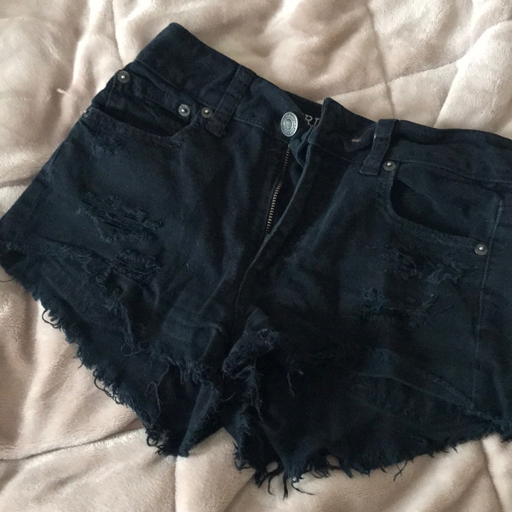AE high rise black jean shorts size 00